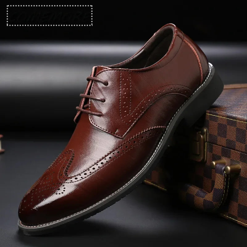 Fashion Black Brown Dress Shoes Mens Business Shoes PU Leather Oxford Social Luxury Shoes Boys Prom Casual Footwear Pointed Toe