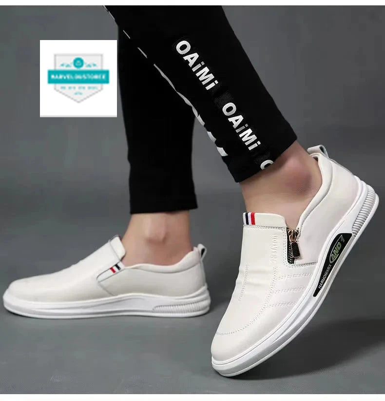 Casual Leather Shoes for Men Trend Brand Loafers Autumn ZIP Flat Man's Sneakes Business Comfortable Moccasins Tenis Masculino