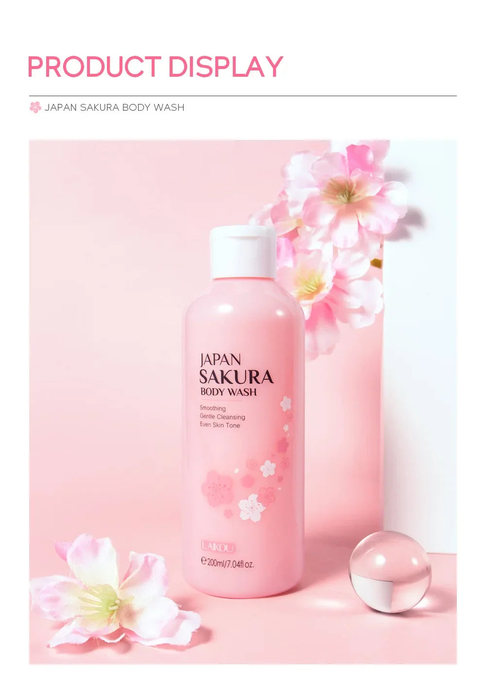 LAIKOU Sakura Shower Gel Long Moisturizing Smooth Long Lasting Fragrance Gentle Foam Body Cleansing Bath Product 200ml