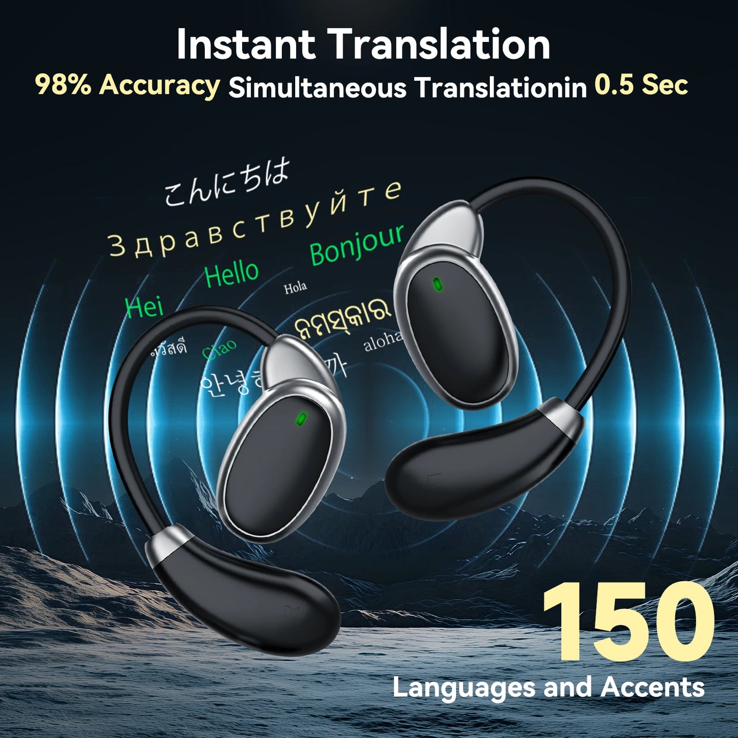 V18 Language Translator Earbuds 150 Languages High Accuracy Smart Wireless Instant Translator Device Portable BT Earphones