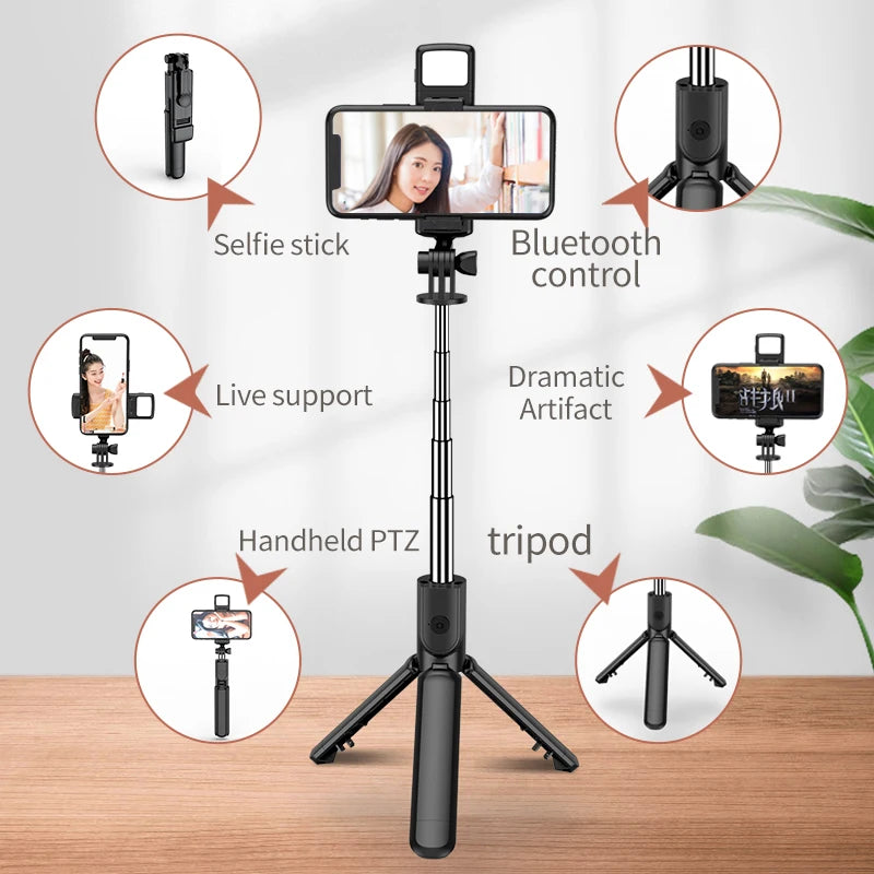 2023 New Wireless Bluetooth Selfie Stick Remote Shutter Tripod with Fill Light 360-Degree Rotation for Live Broadcasting