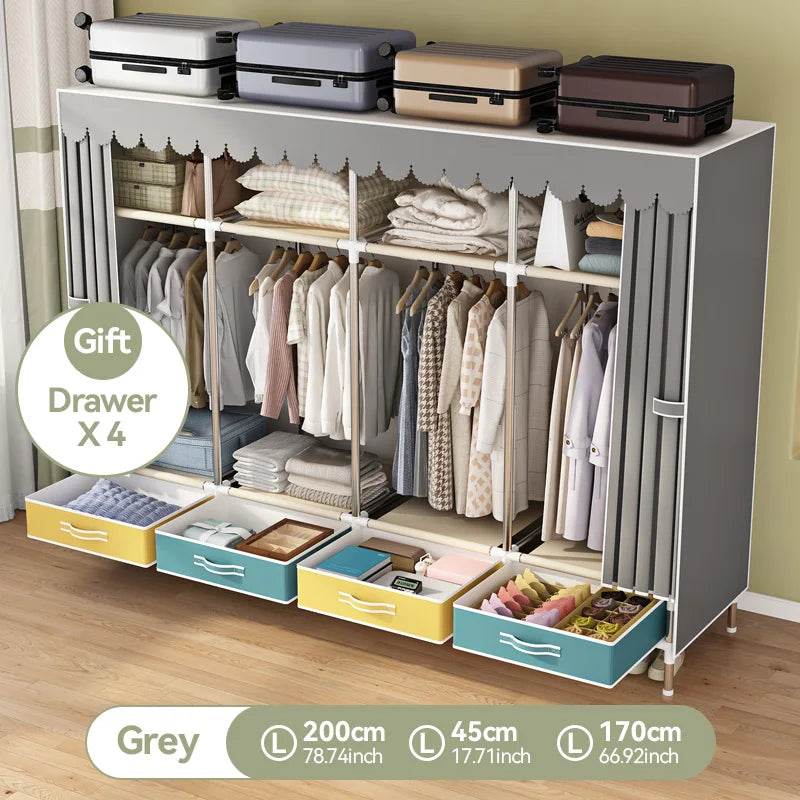 Simple wardrobe, sturdy and durable fabric cabinet, home bedroom assembly, rental room storage cabinet, wardrobe rack - MarvelouStoree