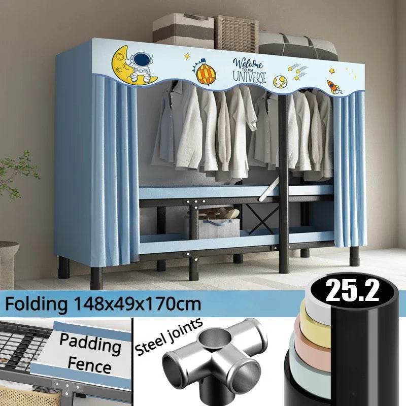 Cloth Wardrobe Foldable Steel Frame Simple Durable RentalRoom Storage Closet Locker Bedroom Furniture Installation-Free Wardrobe - MarvelouStoree