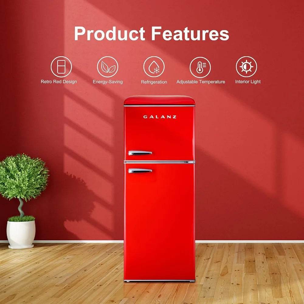 Retro Compact Refrigerator with Freezer Mini Fridge with Dual Door, Adjustable Mechanical Thermostat, 4.6 Cu Ft, Red - MarvelouStoree