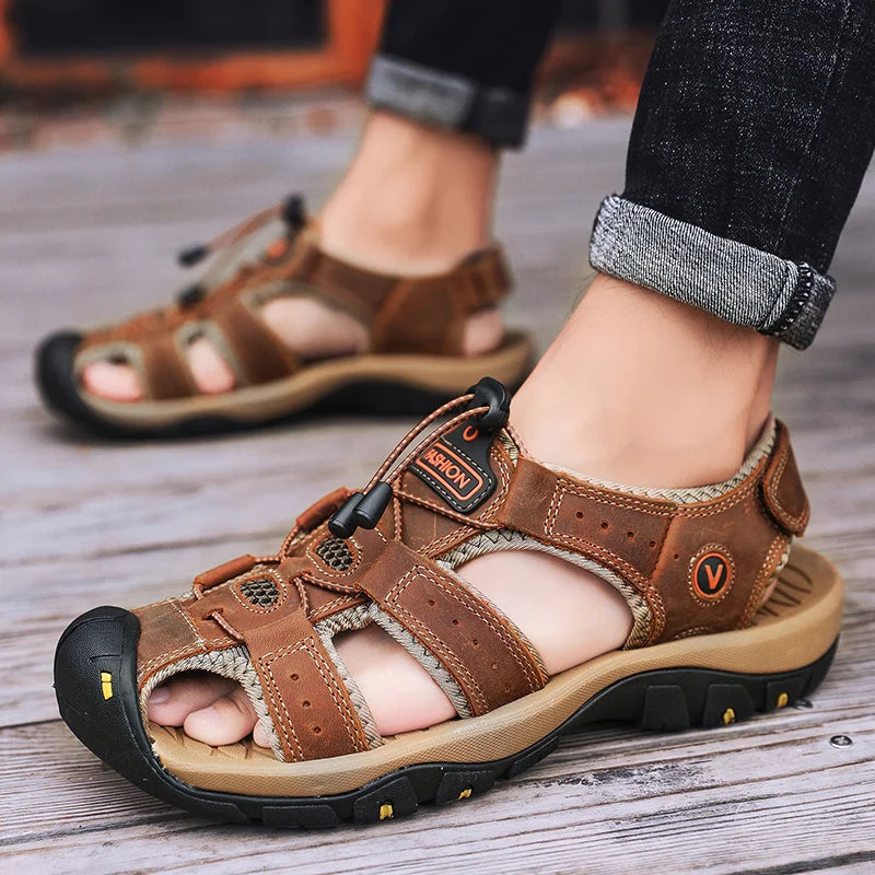 Summer Men Sandals Leather Mens Casual Shoes Breathable Outdoor Sandals for Men Beach Shoes Slippers Fashion Roman Shoes