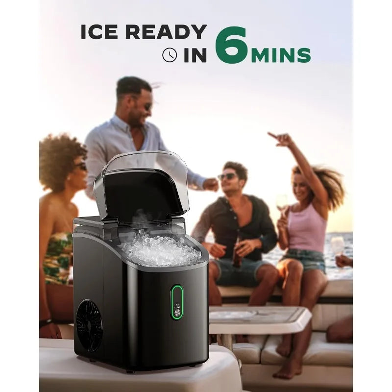 Silonn Nugget Ice Maker Countertop, Pebble Ice Maker with Soft Chewable Ice, One-Click Operation Ice Machine with Self-Cleaning