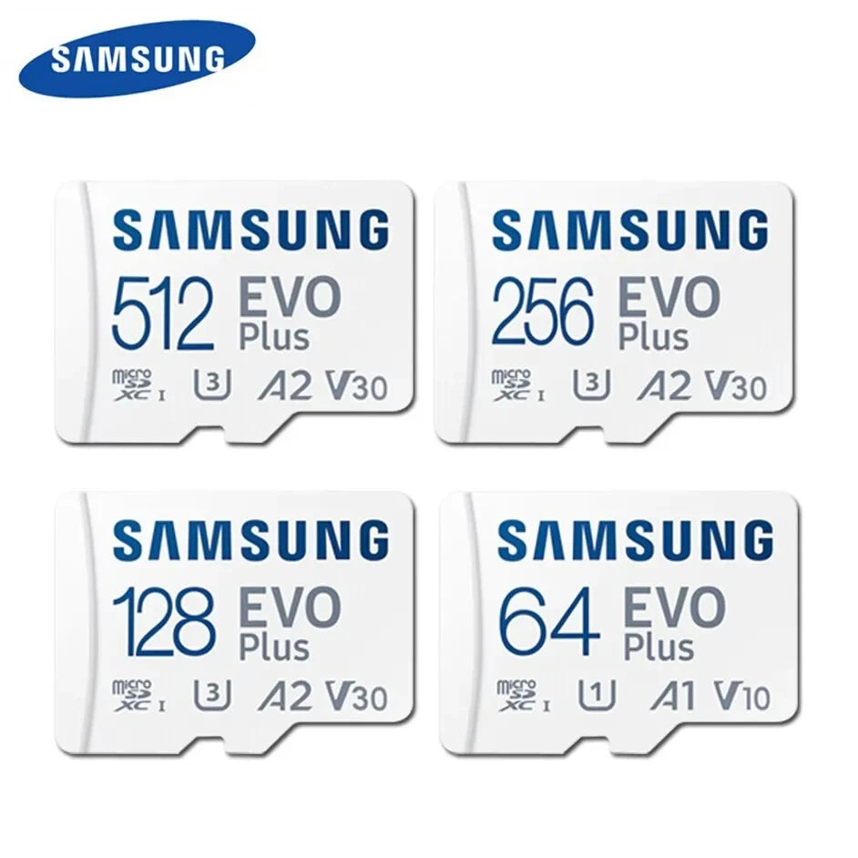 Samsung 512GB 256GB 128GB A2 V30 Memory Card EVO Plus Micro SD Card 64GB A1 V10 High Speed UHS-I Class10 TF Card For Camera