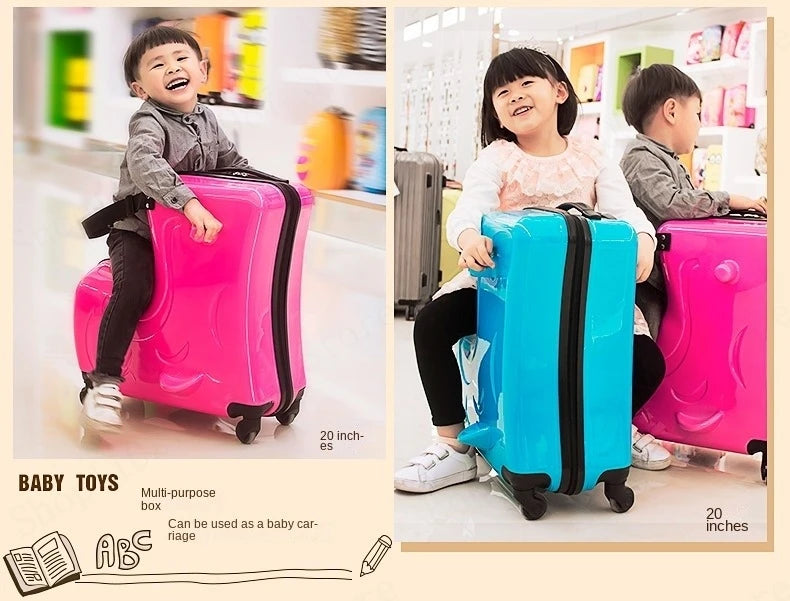 Cute Pony Cartoon Children Suitcase Duck Pattern Ride on Luggage Case 20 24 inch Cabin Carry-on Suitcase TSA Lock