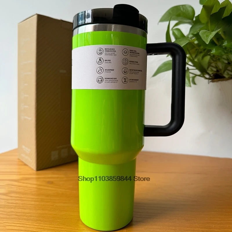 40 oz Tumblers Cup Straw Car Travel Mugs Coffee Tumbler Cups for Stanleys With Handle Insulated Stainless Steel Lid