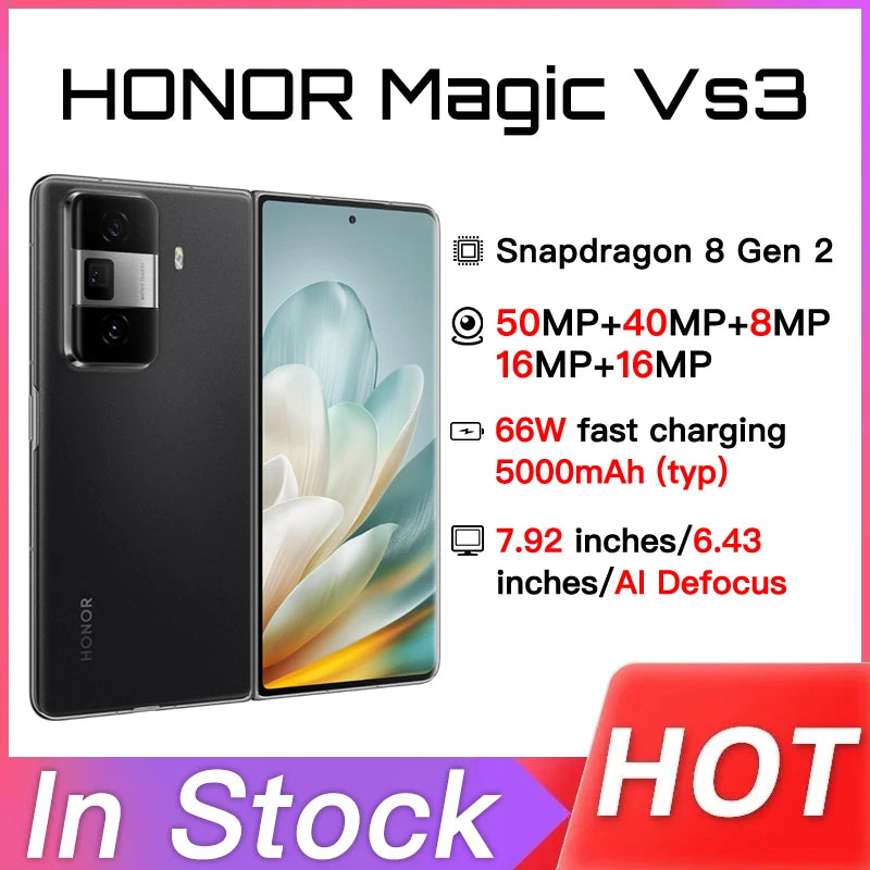 NEW Honor Magic Vs3 Smart Phone Android 14.0 OTA Update Snapdragon 8 Gen 3 Google Play Store 7.92" Folded 66W Charge 50.0MP