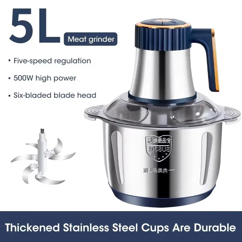 Electric Meat Grinders 5L Food Crusher Stainless Steel Multifunctional Vegetable Slicer Processor Chopper Kitchen Blenders