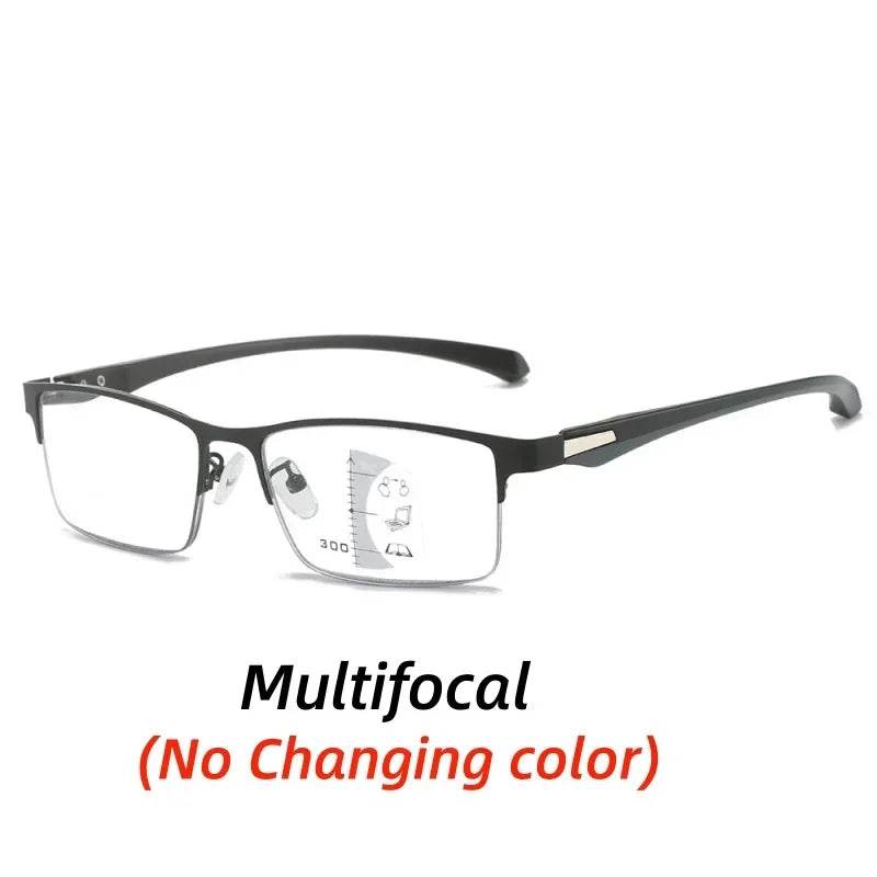 Progressive Multifocal Photochromic Reading Glasses Anti-blue Light Far Sight Glasses Men Half Frame Business Presbyopia Glasses - MarvelouStoree