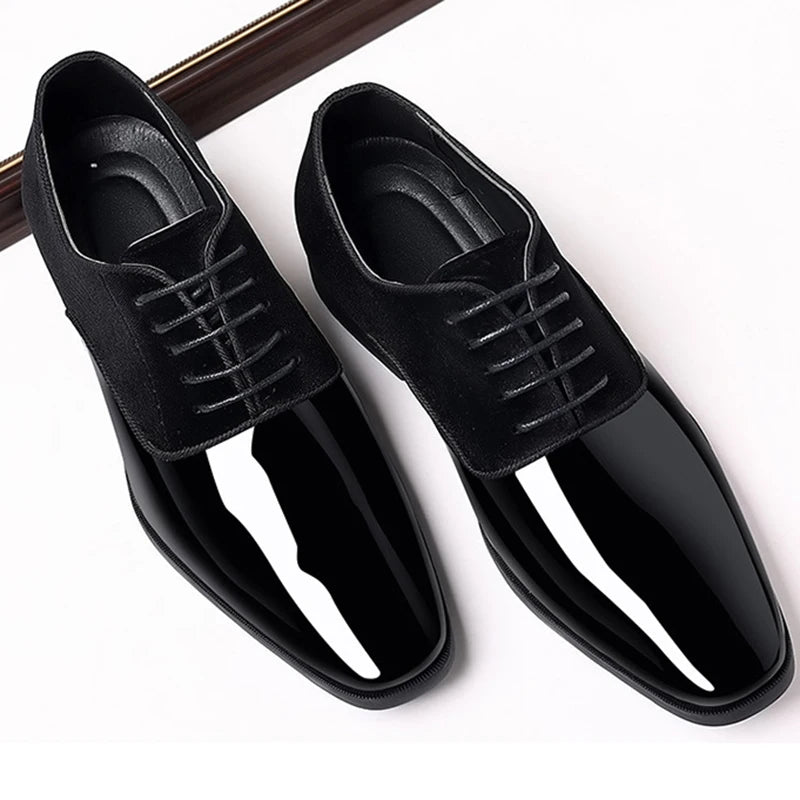 Classic PU Patent Leather Shoes for Men Casual Business Shoes Lace Up Formal Office Work Shoes for Male Party Wedding Oxfords