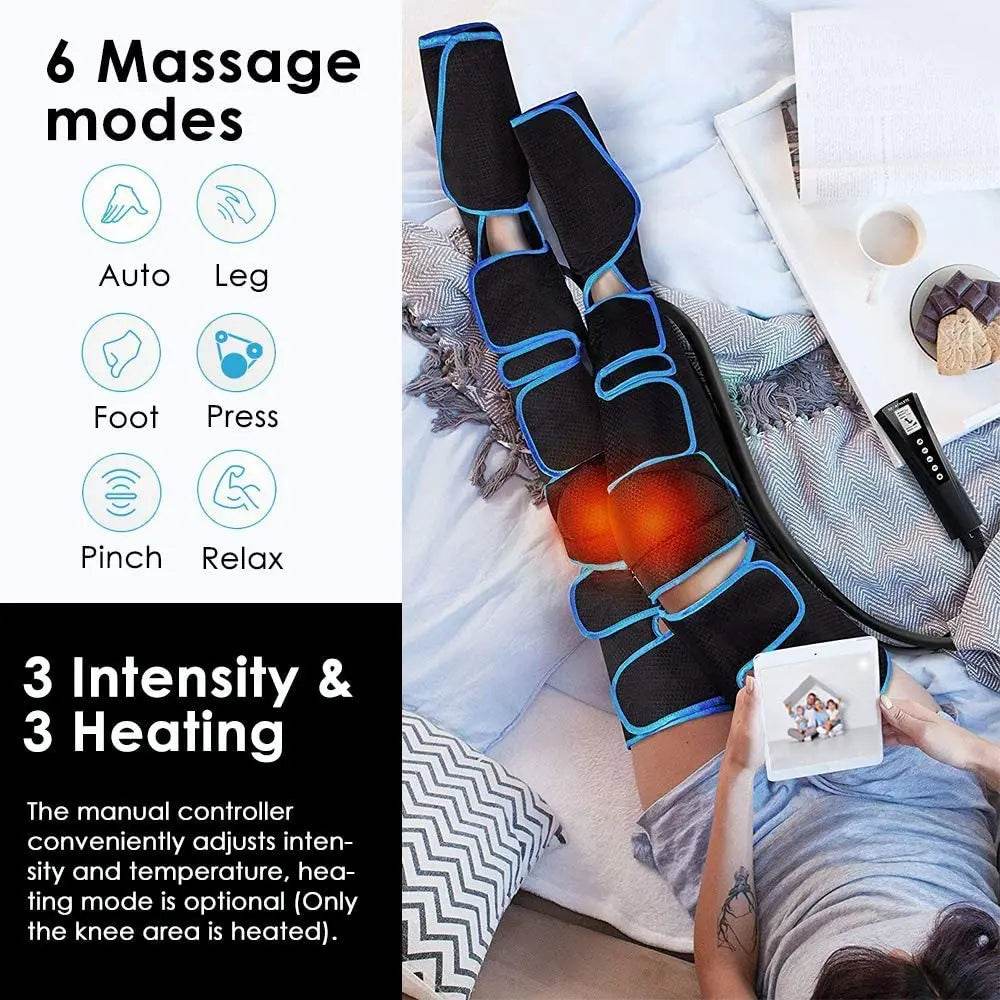 Electric Leg Muscle Relaxer 6 Modes Air Compression Recovery Boot Relieve Foot Fatigue Heating Leg Massager - MarvelouStoree