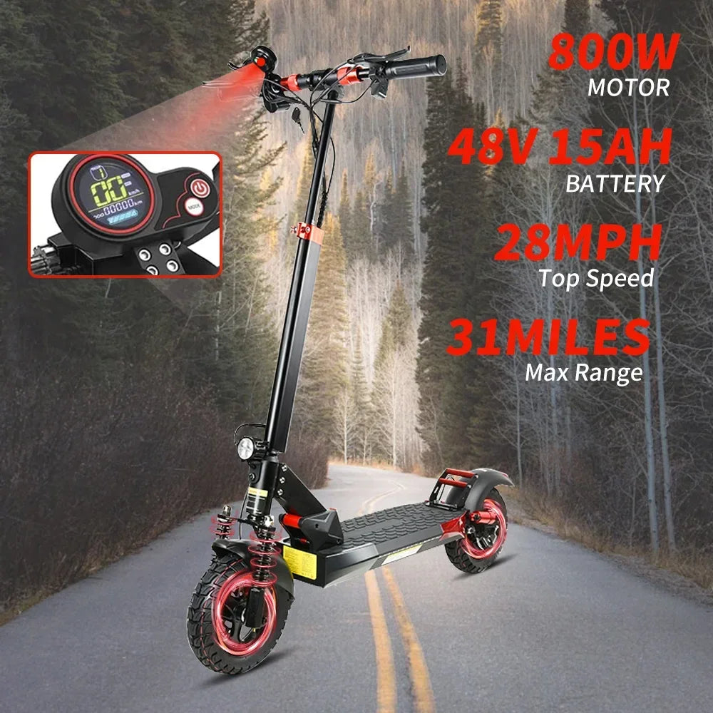 E-Scooter Up to 31 Miles Range 800W Motor Electric Scooter For Adults 28MPH 48V 15AH Folding Commute Electric Scooter