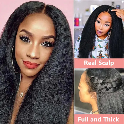 Kinky Straight Human Hair Wigs For Women 180 Density 13x4 Hd Lace Frontal Wigs Yaki Straight Glueless Lace Front Human Hair Wigs