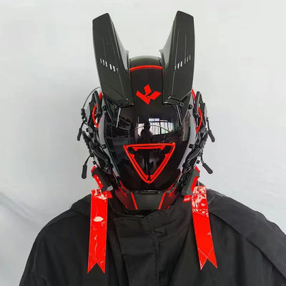 Cyberpunk Mask Round Light Wing Braid Triangle Light Festival LED Light Techno Sense Boy Helmet Cosplay Mask  Mascaras