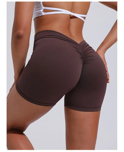 Yoga Shorts Women V Curve Sexy Gym Push Up Shorts Pleated Stretchy  Fitness Tights Cycling Shorts Activewear