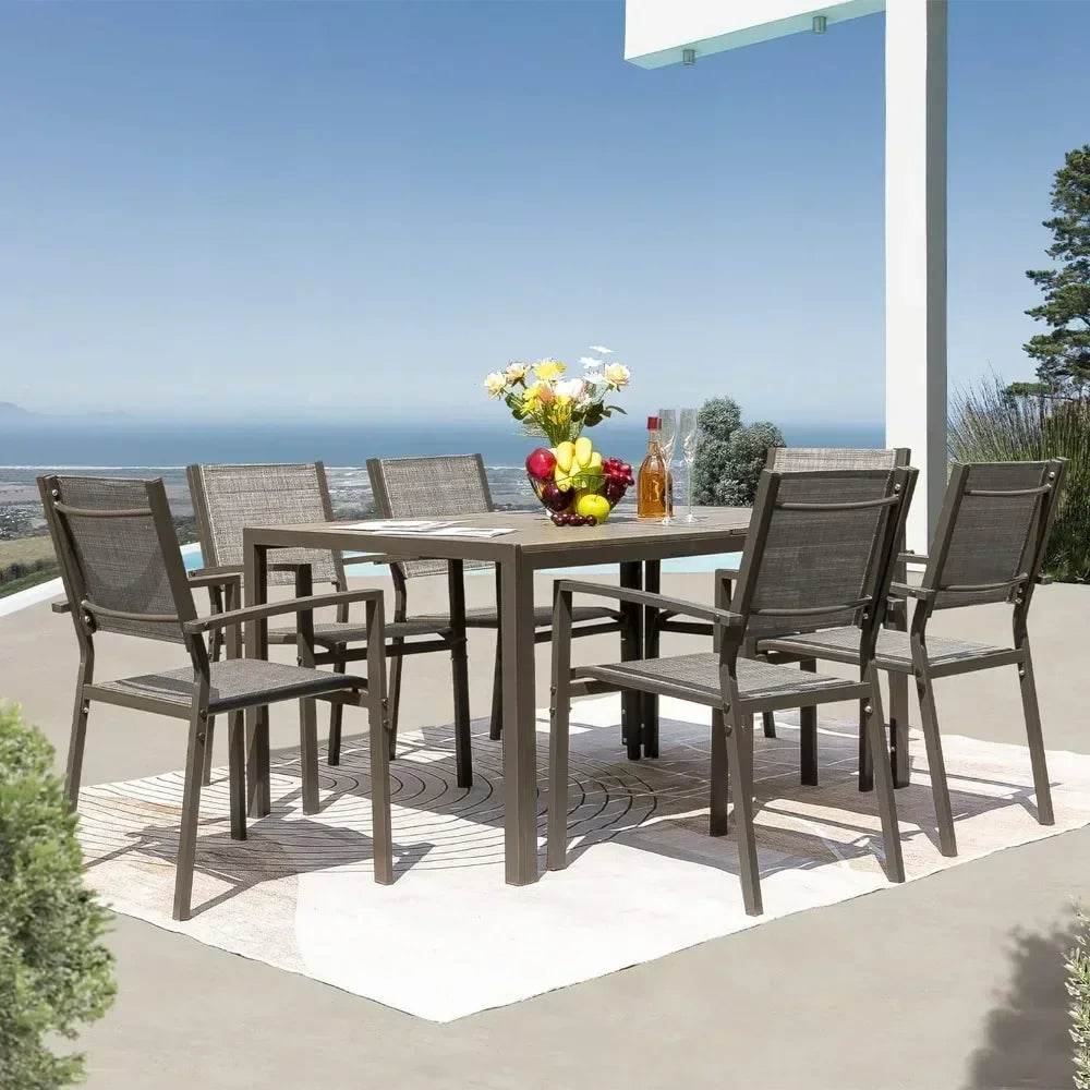 7 Piece Terrace Dining Outdoor Furniture Set with Weatherproof Table and 6 Stackable for Garden - MarvelouStoree