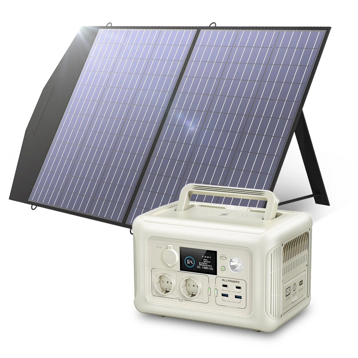 ALLPOWERS R600 Portable Power Station with Solar panel 100W , 600W 299Wh LiFePO4 Solar Generator UPS Battery Backup MPPT for RV