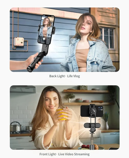 Gimbal Stabilizer with Fill Light Selfie Tripod Wireless Anti-shake Bluetooth Stabilizer for Smartphone Xiaomi IPhone 16 Pro Max