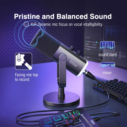 FIFINE USB/XLR Dynamic Microphone with RGB Control/Headphone jack/Mute,MIC for PC Gaming Recording Streaming AmpliGame-AM8