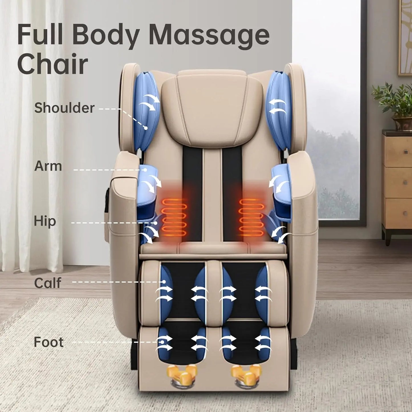 Massage Chair, Full Body Zero Gravity Massage Chair with Auto Modes,  Point Rollers, Bluetooth, Foot Massage, Heating