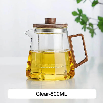 Heat Resistan Glass Wooden Handle Tea Sets Puer Kettle Coffee Pot Gas Stove Electric Pottery Stove To Boil Teapot 800ML