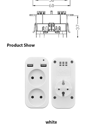 1pcs European Plug Conversion Plug Multifunctional Socket Portable Dual Usb Port German French Russian Universal Socket