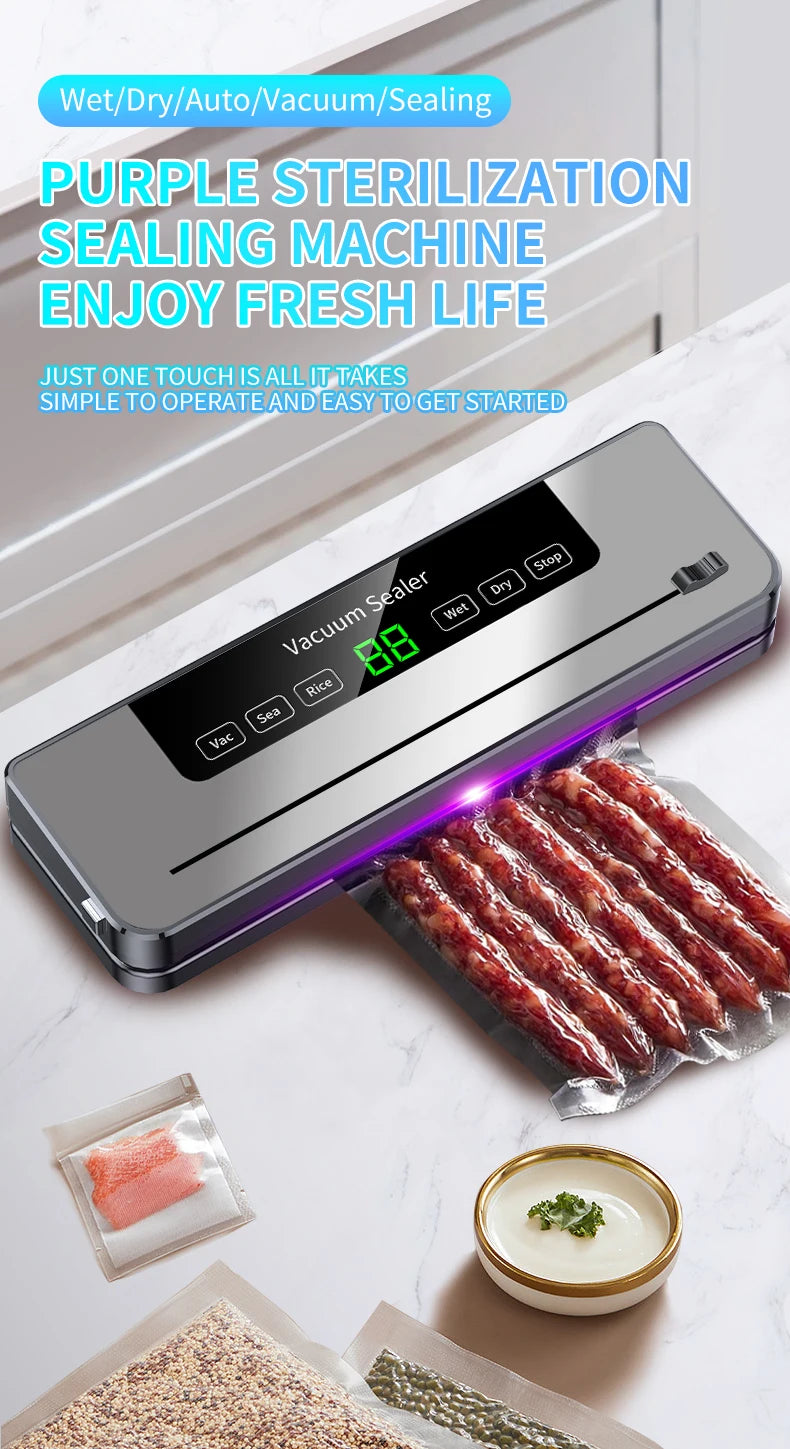 Electric Vacuum Sealer Built-in Cutter Kitchen Food Storage Seal Touch Button Dry/Wet Food Package Sealer Kitchen Vacuum Sealer