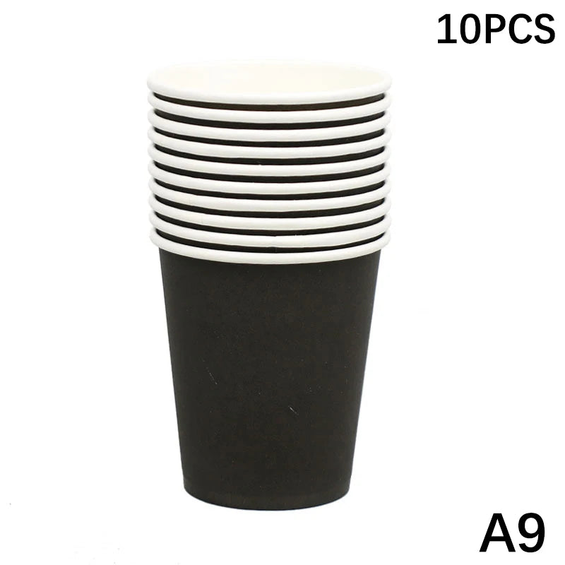 10PCS 9oz 250ml Solid Thick Paper Cup Disposable Cup Wedding Birthday Party Holiday Disposable Tableware