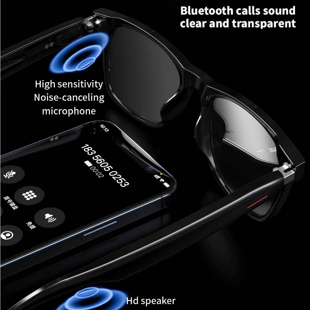 2 In 1 Headset Smart Glasses Blue Tooth Audio Call AI Voice Noise Reduction Music Eyewear Waterproof Speaker Mics Calls Eyeglass - MarvelouStoree