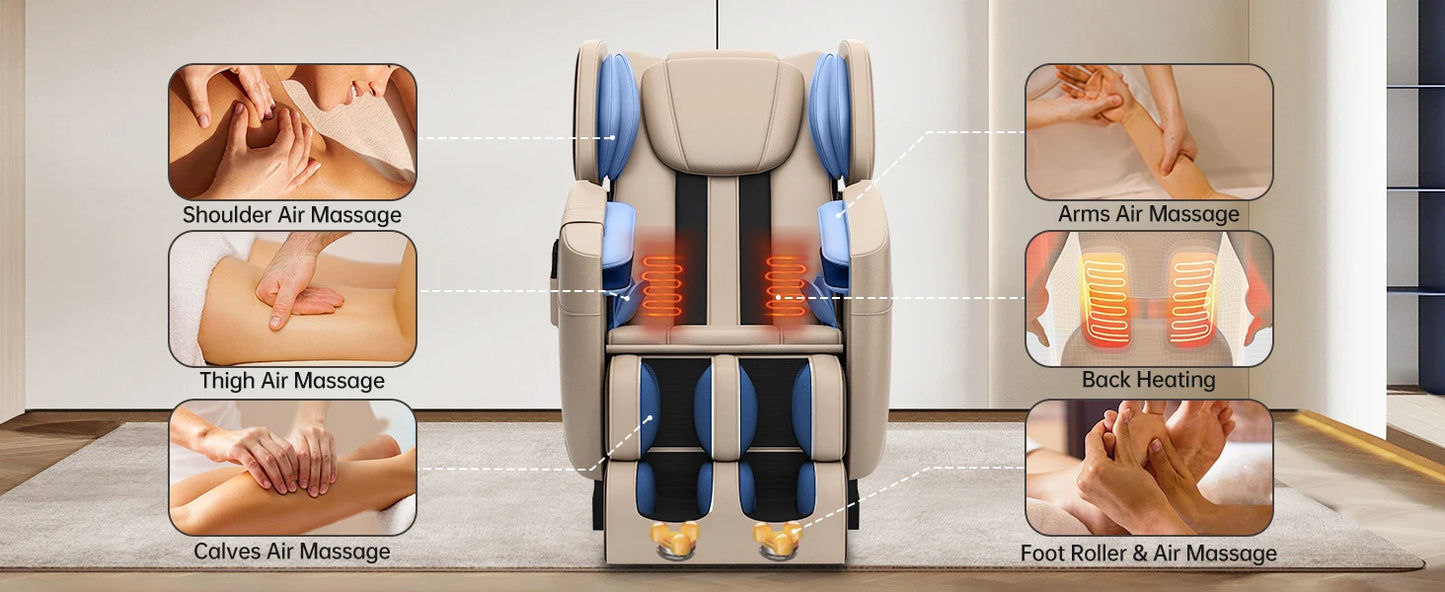 Massage Chair, Full Body Zero Gravity Massage Chair with Auto Modes,  Point Rollers, Bluetooth, Foot Massage, Heating