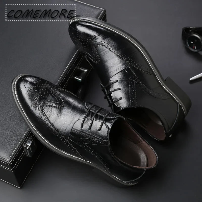 Fashion Black Brown Dress Shoes Mens Business Shoes PU Leather Oxford Social Luxury Shoes Boys Prom Casual Footwear Pointed Toe