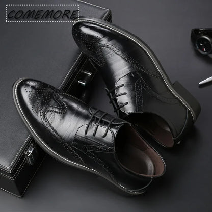 Fashion Black Brown Dress Shoes Mens Business Shoes PU Leather Oxford Social Luxury Shoes Boys Prom Casual Footwear Pointed Toe