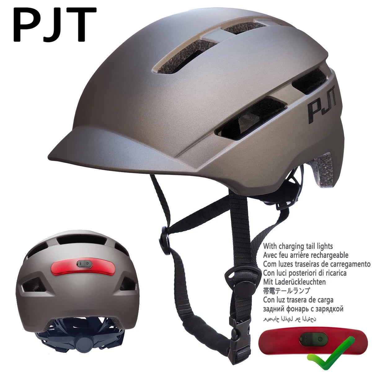 PJT New Cycling Helmet In-Mold Mountain Road USB Rechargeable Tail light Bicycle Bike Helmet Sports Safe Hat MTB Cycling Helmet