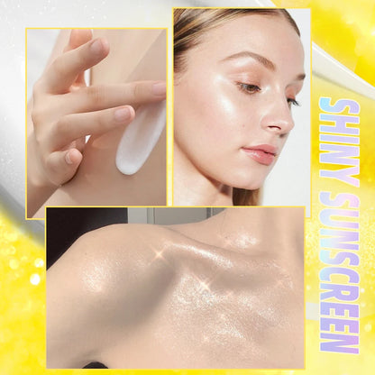 QIBEST Pearlescent Body Sunscreen Whitening Sun Cream Protective Cream Oil-Control Moisturizing Makeup Shimmer Primer Brightens