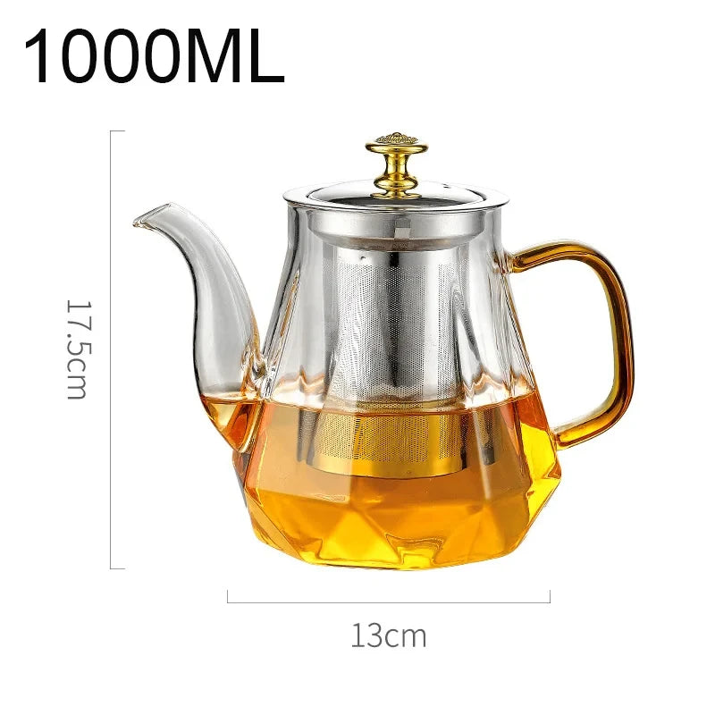 Glass Teapot with Infuser Heated Resistant Container for Flower Tea Herbal Pot Clear Tea Kettle Home Coffee Glass Teaware