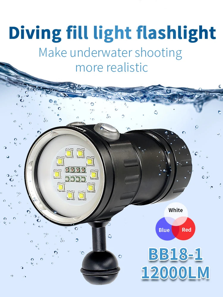 Professional Underwater 27 LED Photography Light Highlight Lamp 20000Lumens Diving Flashlight 100M Waterproof Video Camera torch