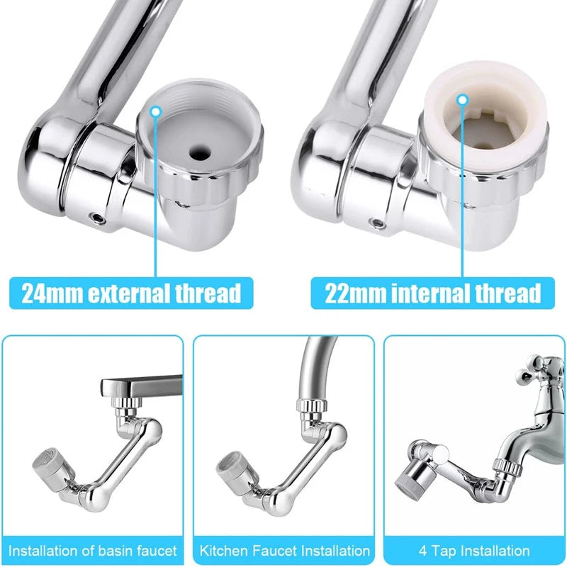 Dual Mode 1440° Rotation Faucet Aerator Splash Kitchen Tap Extend Water Nozzle Faucet 22/24mm Adaptor Faucet Bubbler Robotic Arm