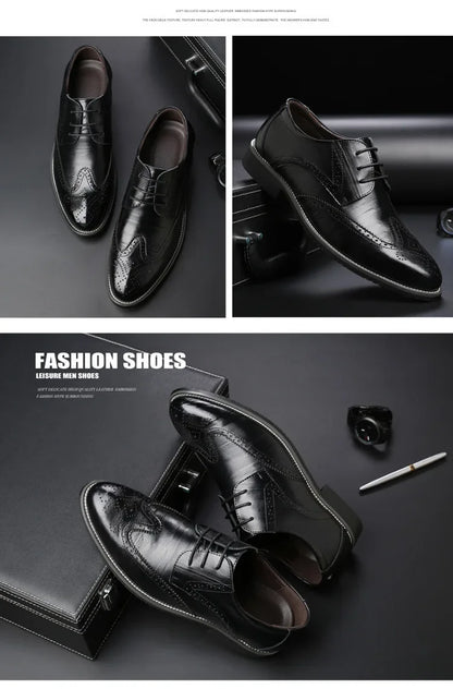 Fashion Black Brown Dress Shoes Mens Business Shoes PU Leather Oxford Social Luxury Shoes Boys Prom Casual Footwear Pointed Toe