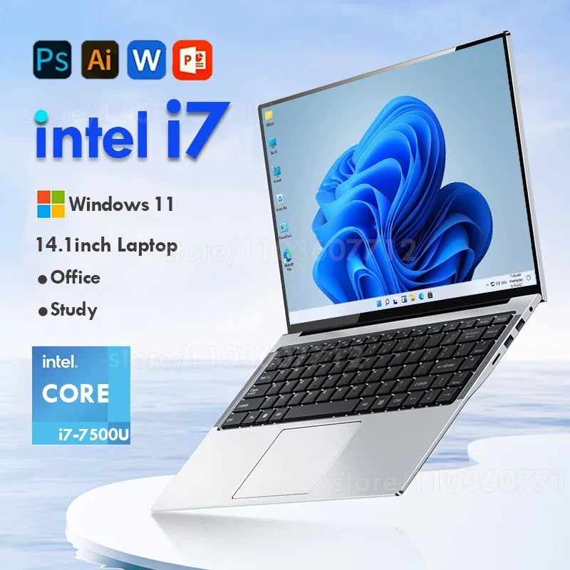 2024 Portable Windows 11 i7 Laptop Computer PC 14.1" 1920*1080P Notebook Intel Core i7 7500U 12GB RAM 1TB 2TB SSD Gaming Laptops