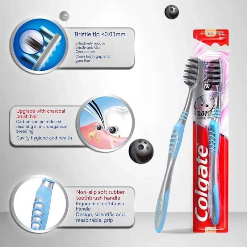 Colgate 8 PCS Fine Bristle Gingival Toothbrush Bamboo Charcoal Soft Bristles Care Family Pack Adult Soft