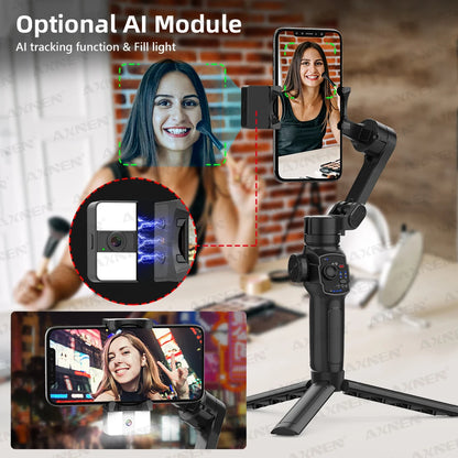 3-Axis Gimbal Stabilizer for Smartphone, Built-In Extension Rod,Portable and Foldable, for iPhone Android Phone Vlog Live Video