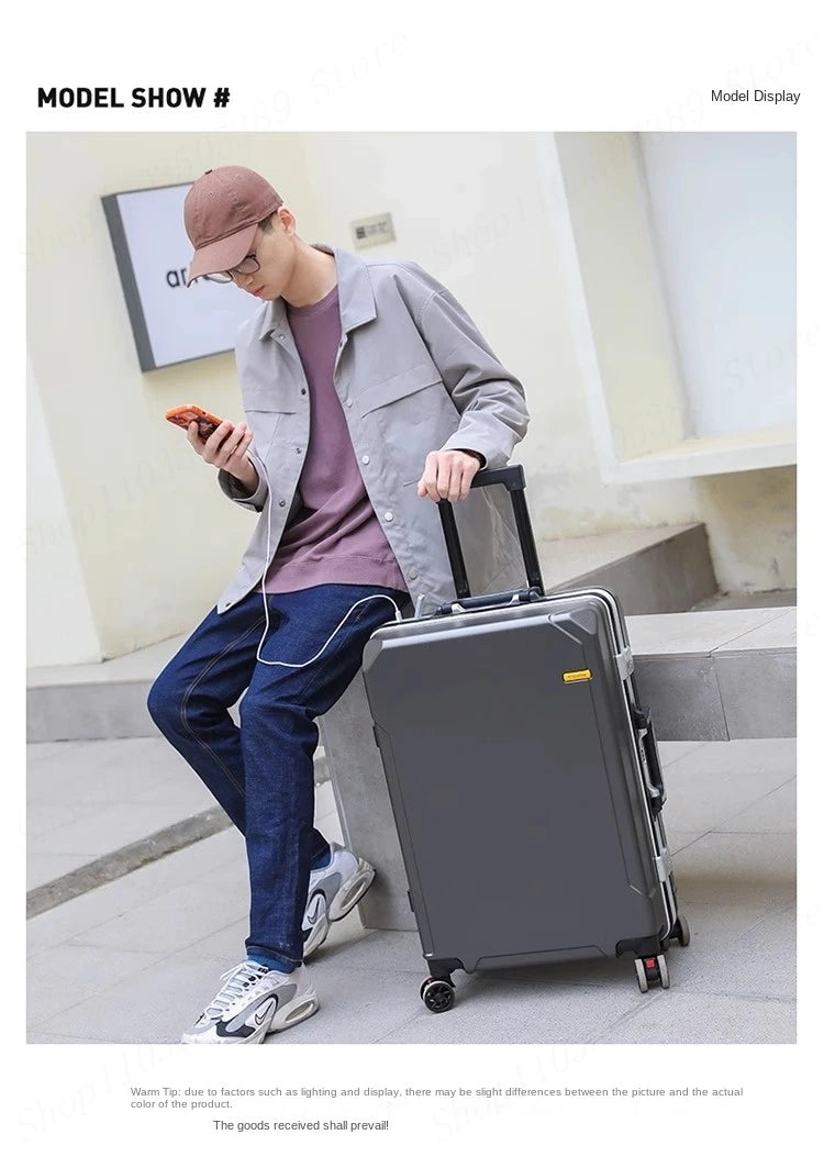 High Quality Suitcase Zipper Travel Bag with Wheels Trolley Case Password Lock Carrry-on Luggage Aluminum Frame 20 24 28 Inch