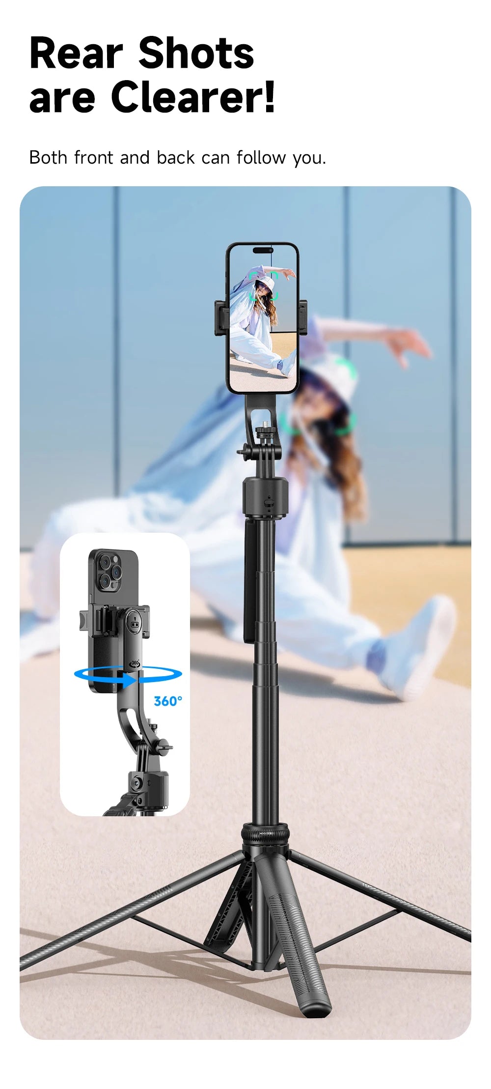 5 in 1 Selfie Stick Gimbal Stabilizer For Smartphone With Bluetooth Remote Intelligent AI Follow-Up Anti Shake Pan Tilt Tripod