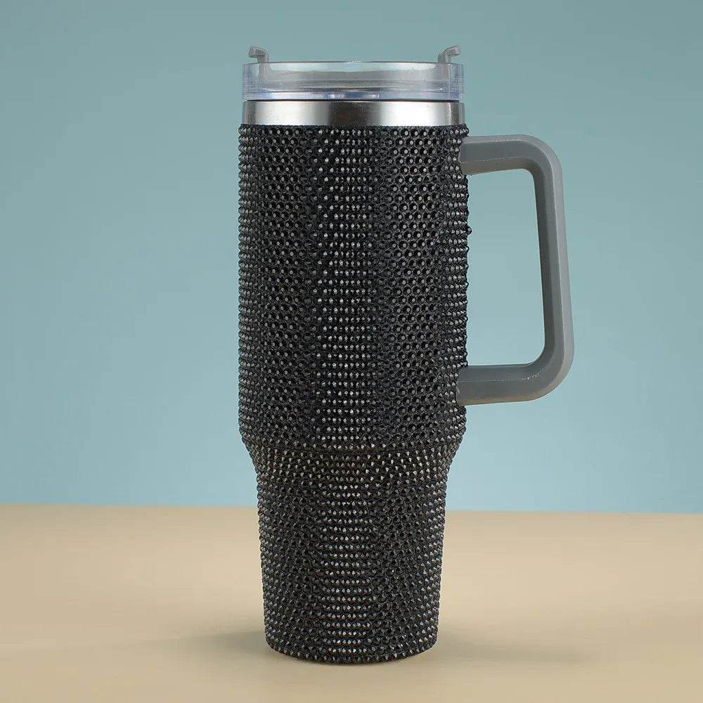 Diamond studded new 40oz diamond car cup, high aesthetic stainless steel straw water cup, large capacity ice cup - MarvelouStoree