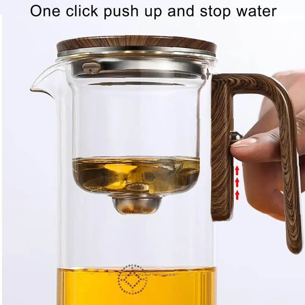 Water Separation Inner Container Teapot One Click Magnetic Switch Tea Separation Filtration Glass Tea Pot Wood Handle Tea - MarvelouStoree