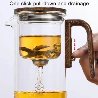 Water Separation Inner Container Teapot One Click Magnetic Switch Tea Separation Filtration Glass Tea Pot Wood Handle Tea - MarvelouStoree