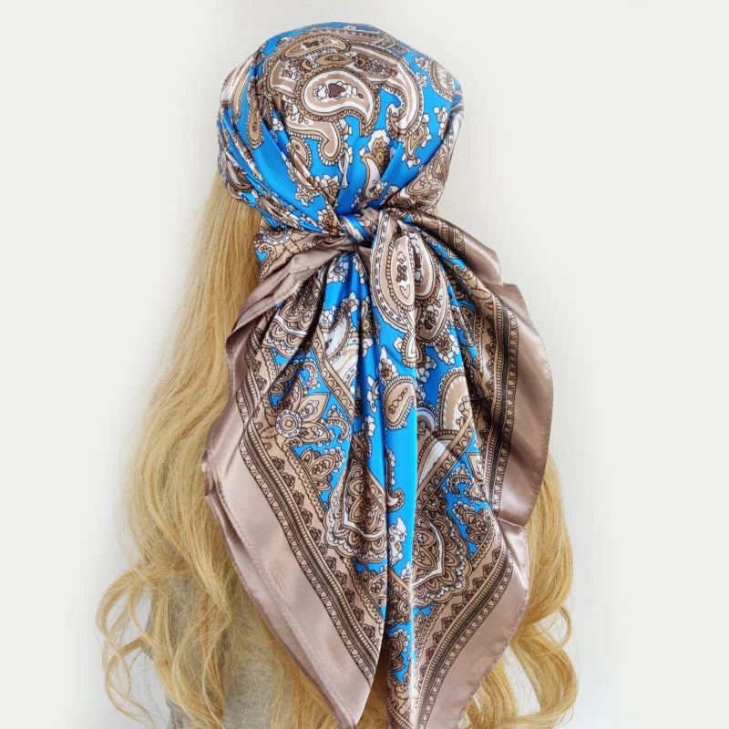 new 90*90cm fashion Silk Scarf Scarftop Headwraps Women Vintage Four Seasons Hair Scarve Hijab Foulard Bandana Femme Headscarf